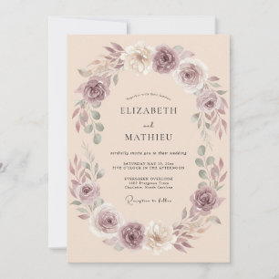 Mauve Floral Wreath Wedding Invitation