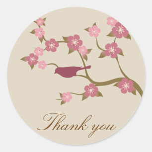 Mauve Flower Bird Thank You Sticker Grey