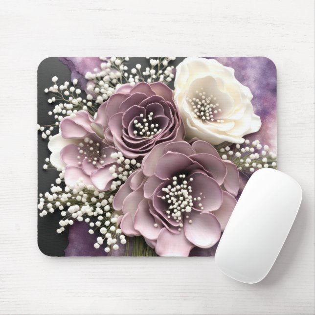 Mauve Flower Bouquet with Baby's Breath Mouse Pad (With Mouse)