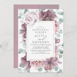 Mauve Flowers and Greenery Modern Rehearsal Dinner Invitation