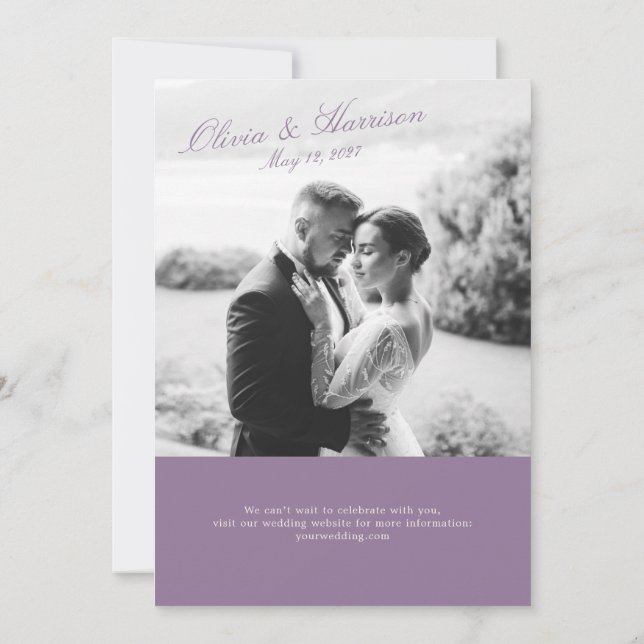 Mauve Garden Photo Wedding Invitation (Back)