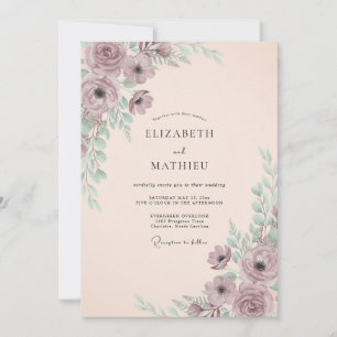 Mauve Gentle Blossom Romance Wedding Invitation