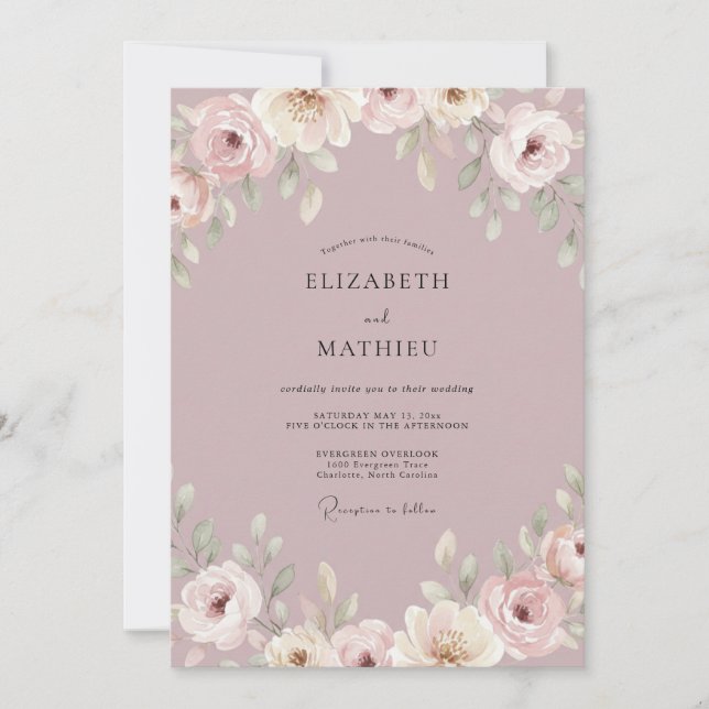 Mauve Gentle Botanical Wedding Invitation (Front)