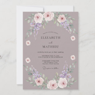 Mauve Gentle Floral Romance Wedding Invitation