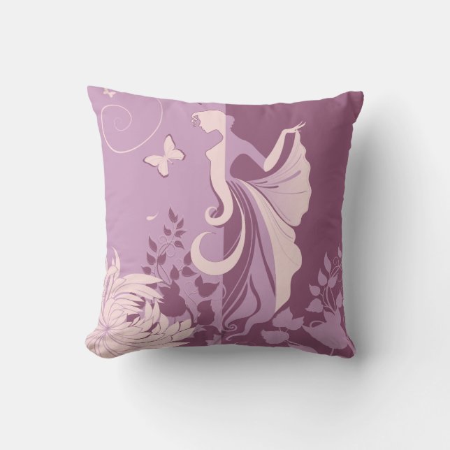 Mauve Girl and her Butterfly American MoJo Pillow (Front)