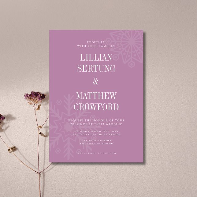 Mauve & Gold Clean Snowflake Winter Wedding Invitation (Creator Uploaded)