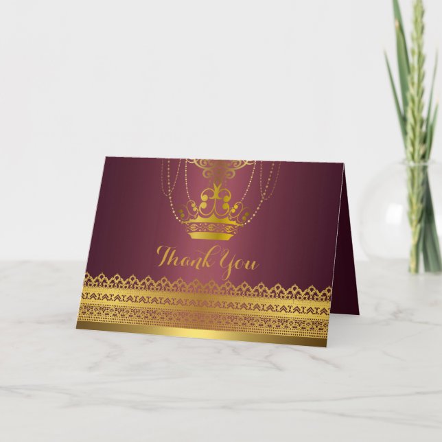 Mauve & Gold Crown Thank You Card (Front)