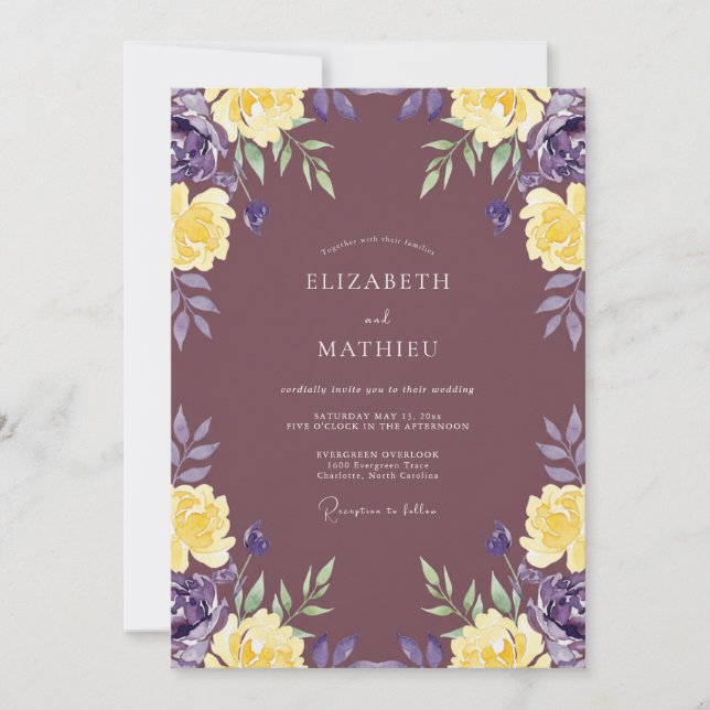 Mauve Gold Garland Wedding Invitation (Front)