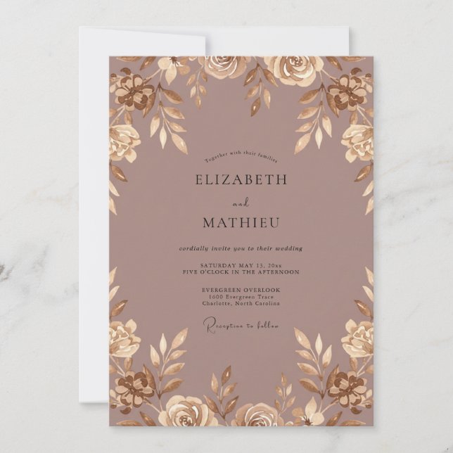 Mauve Gold Leafy Wedding Invitation (Front)
