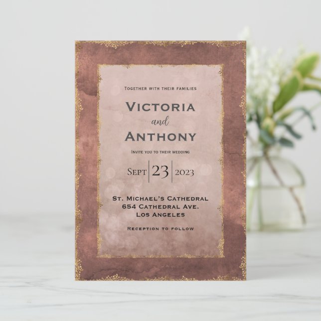 Mauve Gold Modern Wedding Invitation (Standing Front)