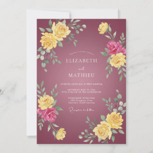 Mauve Gold Ranunculus Eucalyptus Wedding Invitation
