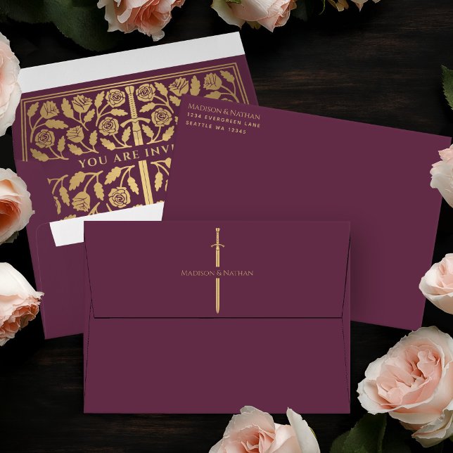 Mauve Gold Sword Royal Fantasy Wedding Envelope (Creator Uploaded)