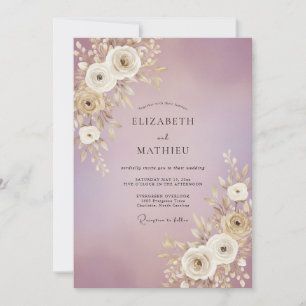 Mauve Golden Leafy Wedding Invitation