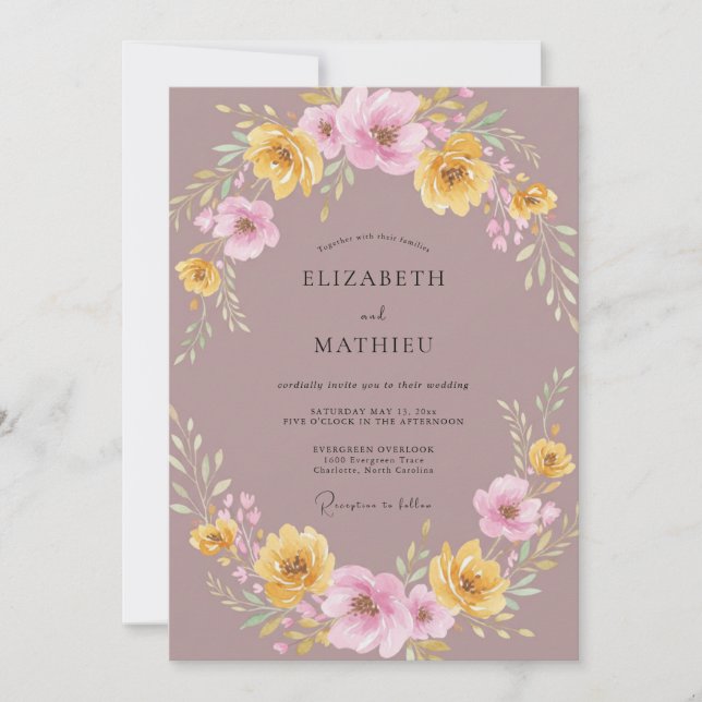 Mauve Golden Peony Wedding Invitation (Front)
