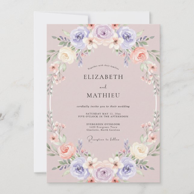 Mauve Graceful Springtime Wedding Invitation (Front)
