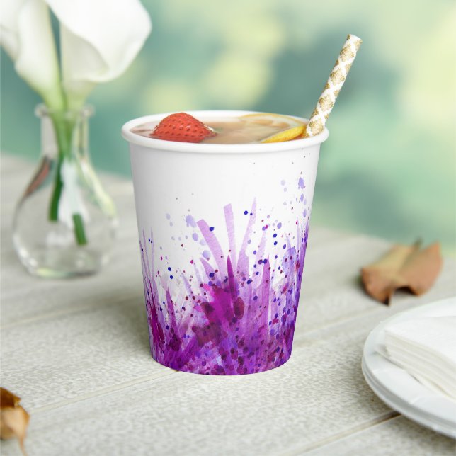 Mauve grass splashed watercolor art wedding cups (Insitu)