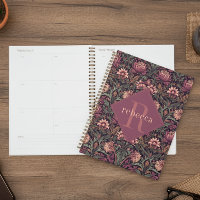 Mauve Green Floral William Morris Elegant Monogram