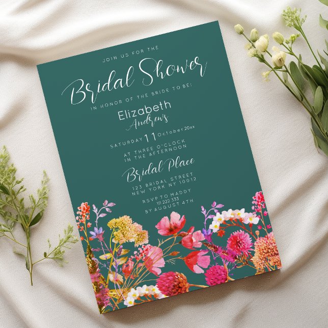 Mauve green orange pink yellow flora Bridal Shower Invitation (Mauve green orange pink yellow flora Bridal Shower)