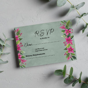 Mauve green pink winter floral Christmas RSVP Invitation
