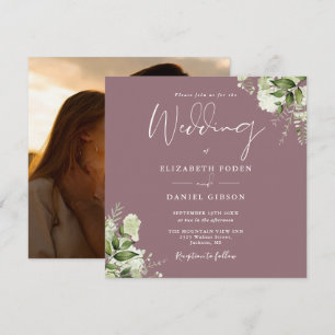 Mauve Greenery Floral Photo Square Wedding Invitation