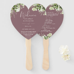 Mauve Greenery Wedding Program Heart Hand Fan
