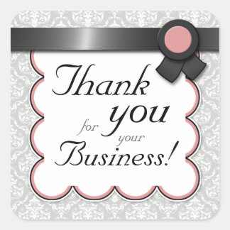 Mauve & Grey Damask "Thank you for your Business" Square Sticker