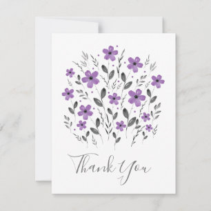 Mauve Grey Five Petal Watercolor Floral Motif Thank You Card
