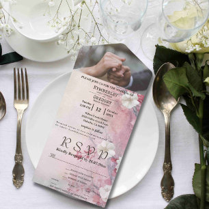 Mauve Grey Pink White Cherry Blossom Photo Website All In One Invitation