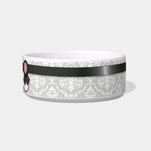 Mauve & Grey Ribbon Design Damask Cat Bowl