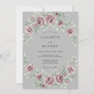 Mauve Grey Romantic Watercolor Wedding Invitation