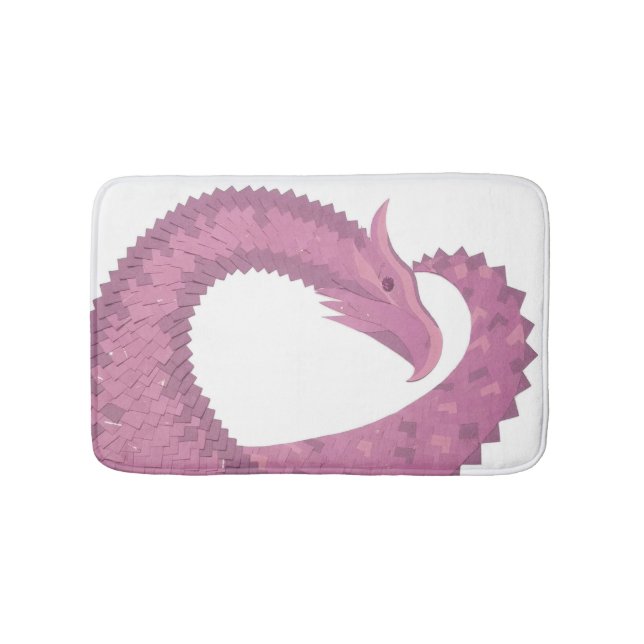 Mauve heart dragon on white bath mat (Front)