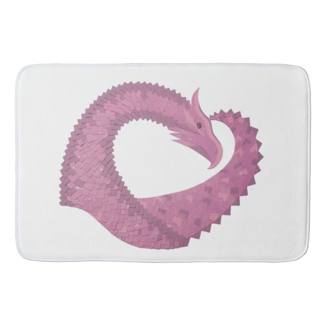Mauve heart dragon on white bath mat (Front)