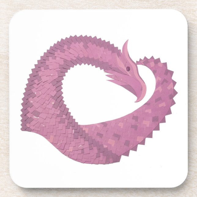 Mauve heart dragon on white coaster (Front)