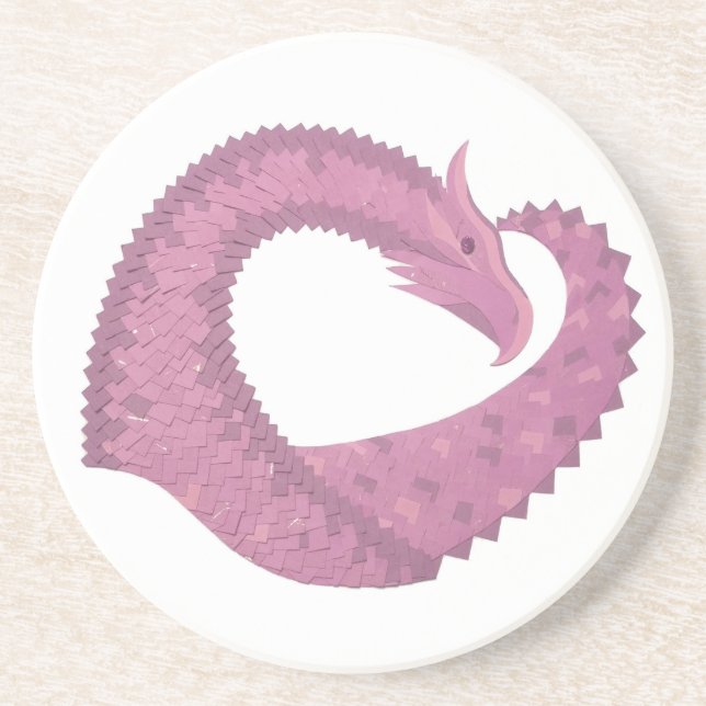 Mauve heart dragon on white coaster (Front)