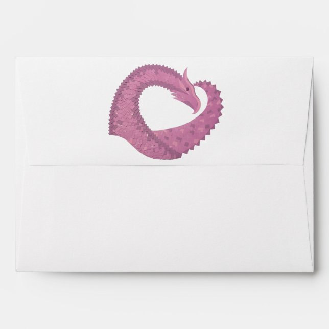 Mauve heart dragon on white envelope (Back (Top Flap))