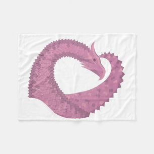 Mauve heart dragon on white fleece blanket