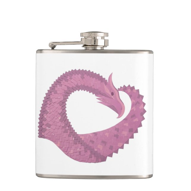 Mauve heart dragon on white hip flask (Front)