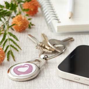 Mauve heart dragon on white key ring