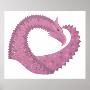 Mauve heart dragon on white poster