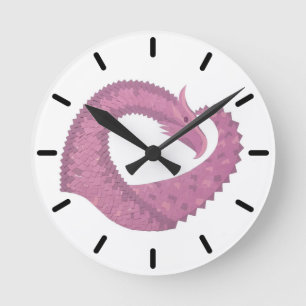 Mauve heart dragon on white round clock