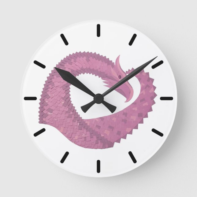 Mauve heart dragon on white round clock (Front)