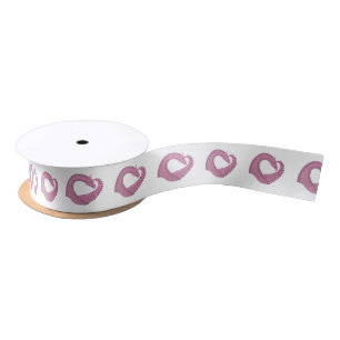 Mauve heart dragon on white satin ribbon