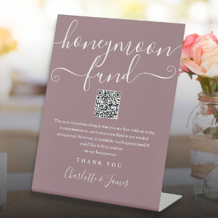 Mauve Honeymoon Fund QR Code Pedestal Sign