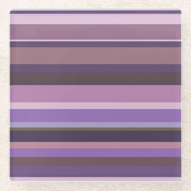 Mauve horizontal stripes glass coaster (Front)