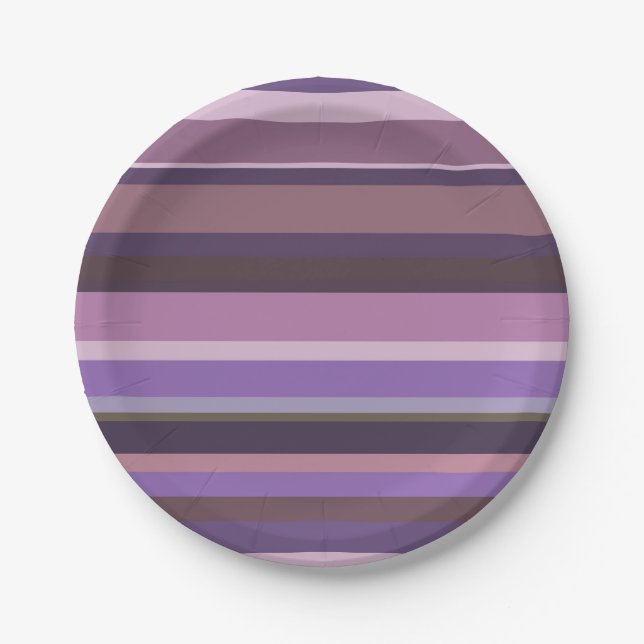 Mauve horizontal stripes paper plate (Front)