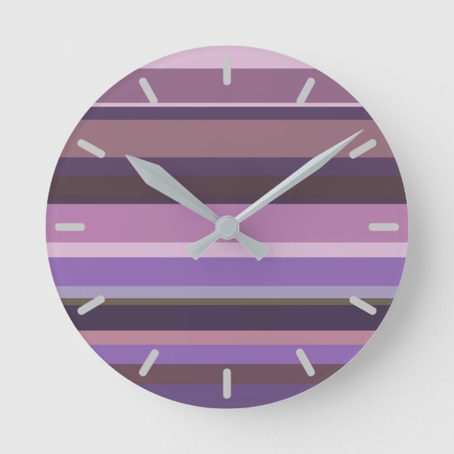 Mauve horizontal stripes round clock (Front)