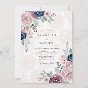 Mauve Indigo Peony Wedding Invitation