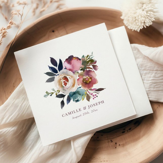 Mauve Indigo Watercolor Rose Paper Napkins (Creator Uploaded)