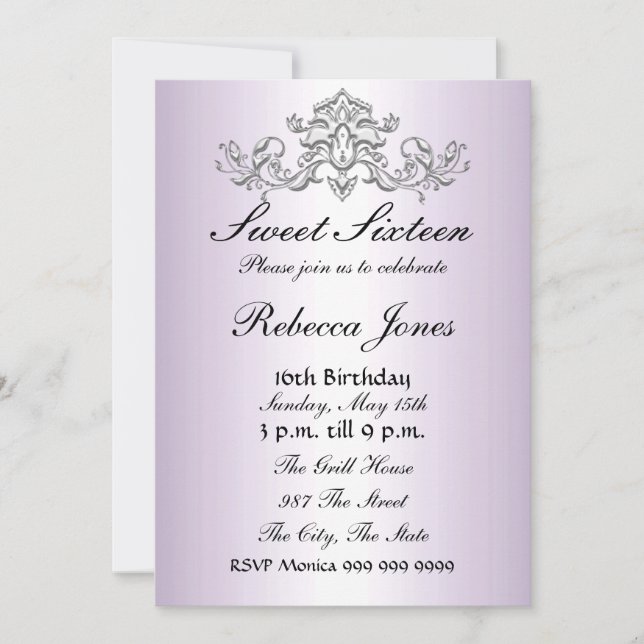 Mauve Invitation Sweet sixteen 16 (Front)
