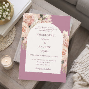 Mauve ivory dusty rose florals wedding arch invitation